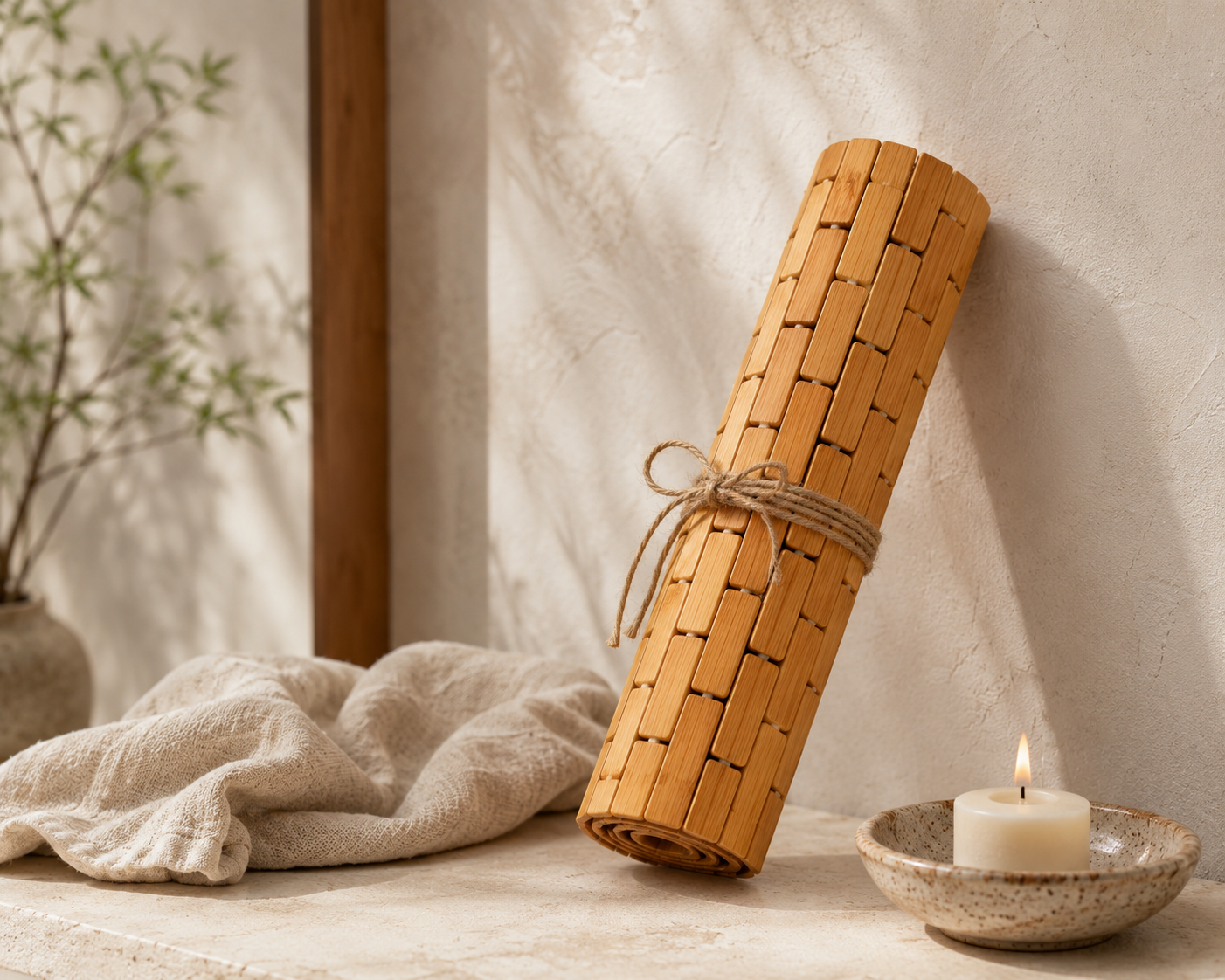 Kurashi Bamboo Bath Mat — Natural Wooden Shower & Spa Mat