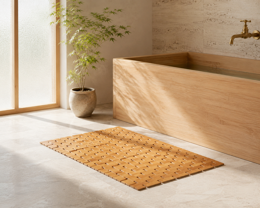 Kurashi Bamboo Bath Mat — Natural Wooden Shower & Spa Mat