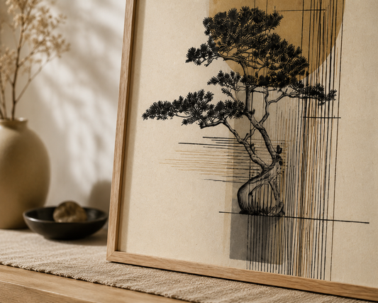 Kurashi Zen Bonsai Wall Print — Japanese Minimalist Art